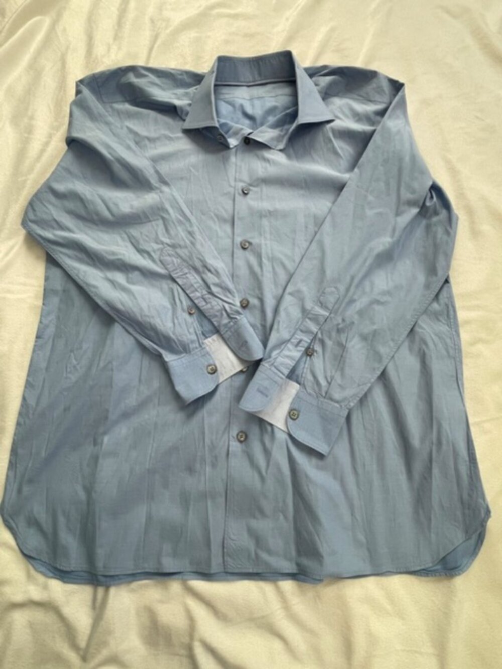 Ermenegildo Zegna Long Sleeve Button-Down Dress Cotton Shirt, Blue, Size XXL